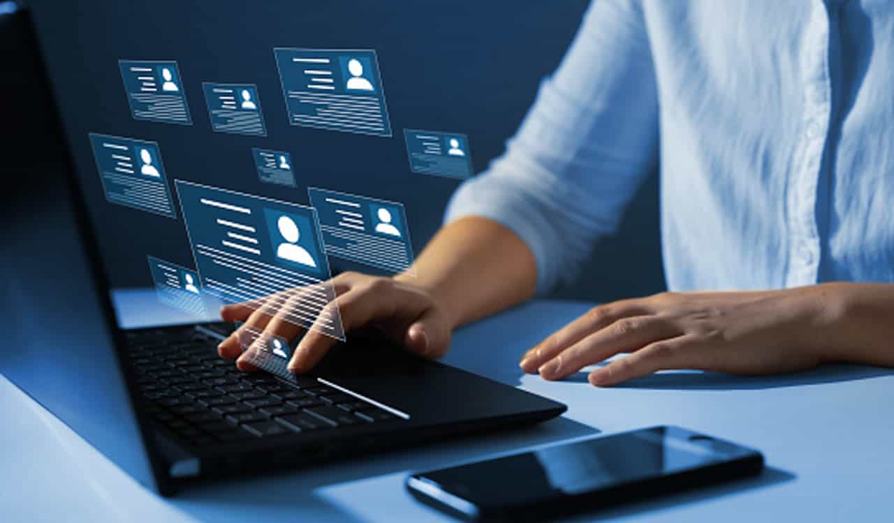Person working on a laptop.