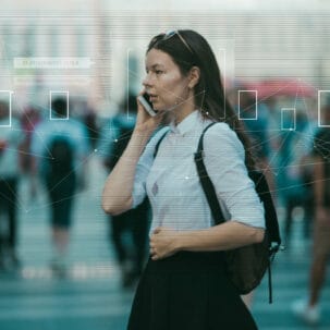 Person talking on a cellphone.