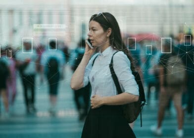 Person talking on a cellphone.