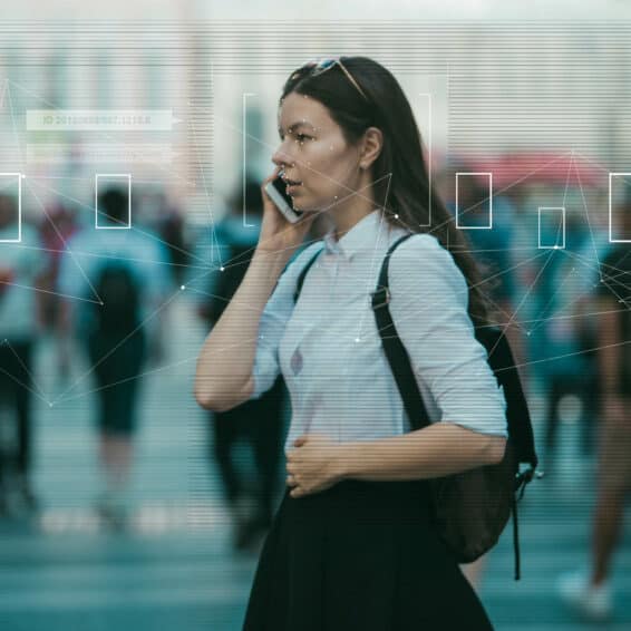 Person talking on a cellphone.