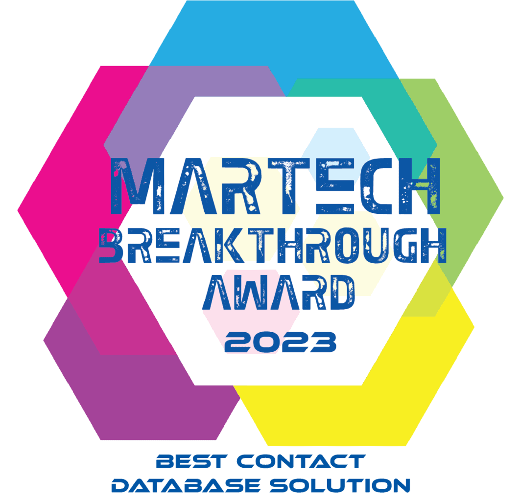 A badge for the Martech Breakthrough Award 2023 Best Contact Database Solution