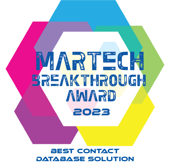 A badge for the Martech Breakthrough Award 2023 Best Contact Database Solution
