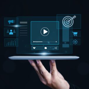 Laptop showing a display for video clips.
